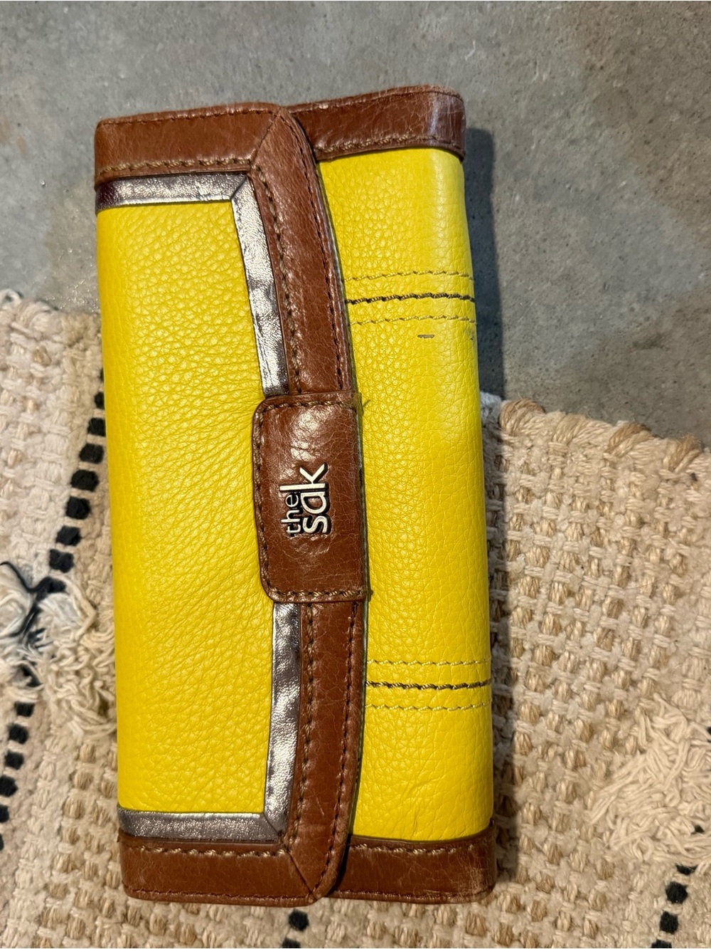 The Sak Yellow & Brown Leather Clutch Wallet